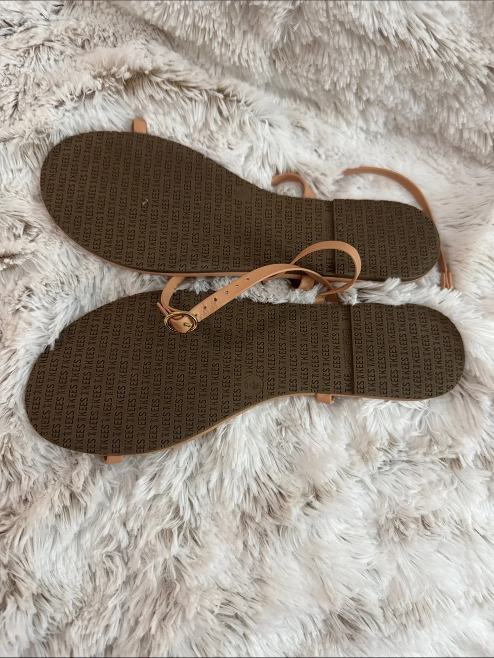 TKEES Camel Tan Leather Toe-Ring Ankle-Strap Sandals